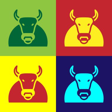 Pop Art Bull simgesi renk arkaplanında izole edildi. İspanyol boğa güreşi. Vektör.