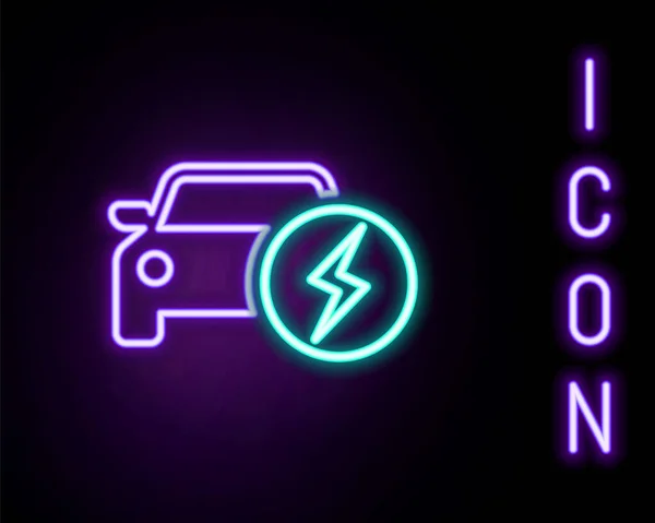 Gloeiende Neon Lijn Elektrische Auto Elektrische Kabel Plug Opladen Pictogram — Stockvector