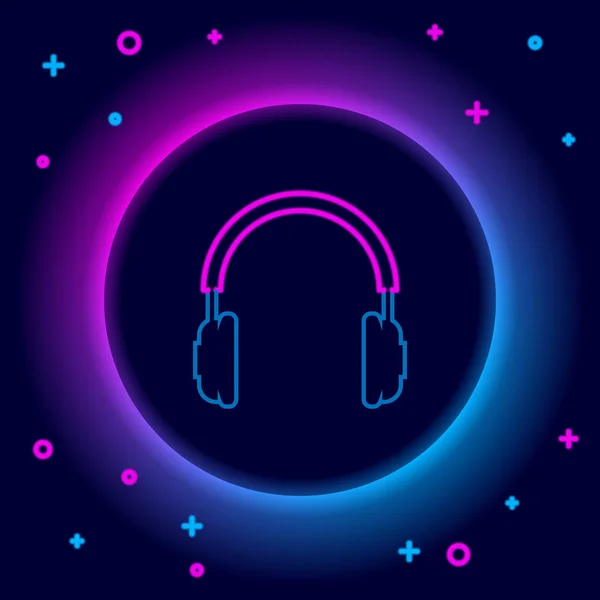 Icono Auriculares Línea Neón Brillante Aislado Sobre Fondo Negro Signo — Vector de stock