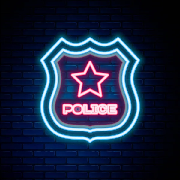 Ligne Néon Lumineux Icône Badge Police Isolé Sur Fond Mur — Image vectorielle