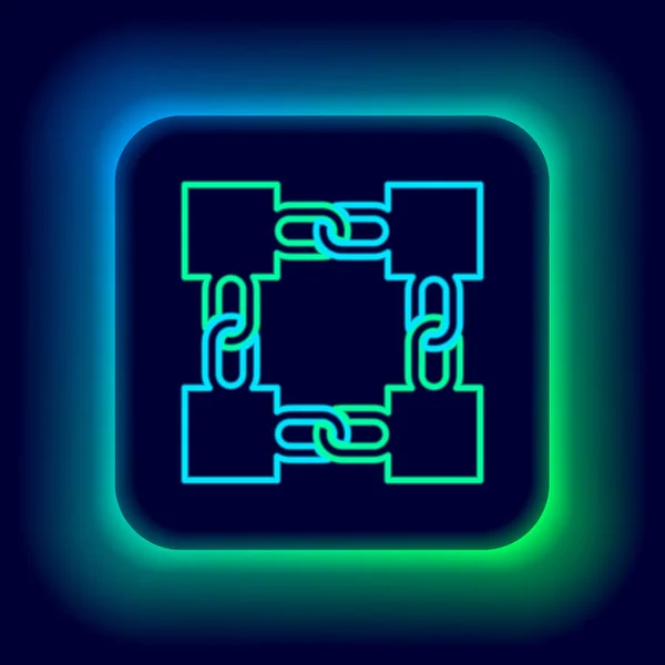 Glödande Neon Line Blockchain Teknik Ikon Isolerad Svart Bakgrund Kryptovaluta — Stock vektor