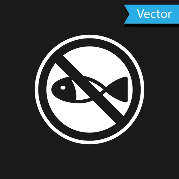 Blanco Hay Icono Pesca Aislado Sobre Fondo Negro Signo Prohibición — Vector de stock