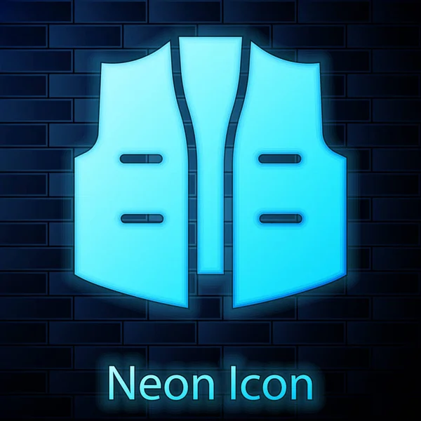 Glödande Neon Fiske Jacka Ikon Isolerad Tegel Vägg Bakgrund Fiskeväst — Stock vektor