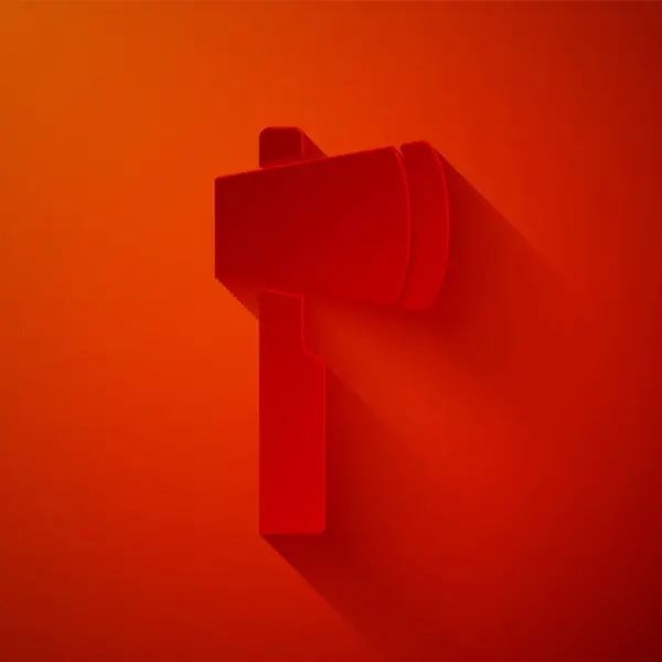 Papierschnitt Ikone Der Holzaxt Isoliert Auf Rotem Hintergrund Holzfällerbeil Papierkunst — Stockvektor