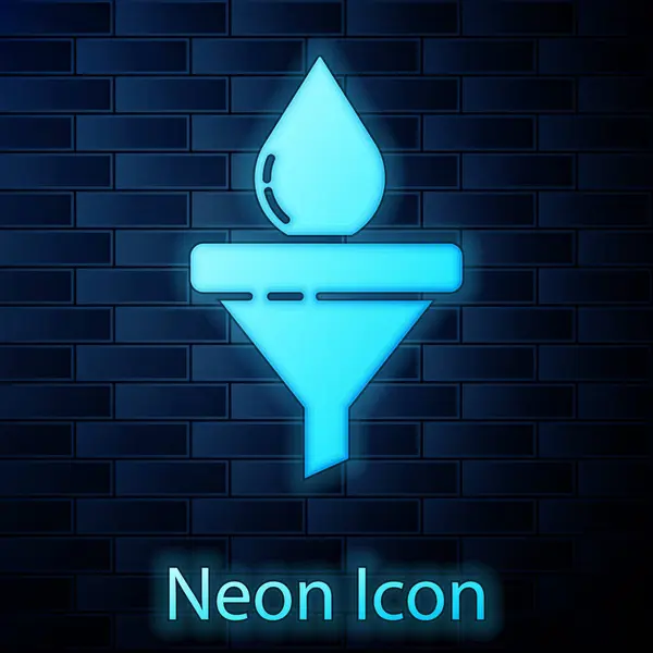 Świecący Neon Lejka Lub Filtr Ikona Kropli Oleju Silnikowego Izolowane — Wektor stockowy