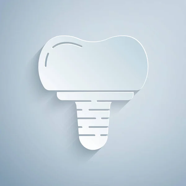 Papier Découpé Icône Implant Dentaire Isolée Sur Fond Gris Style — Image vectorielle