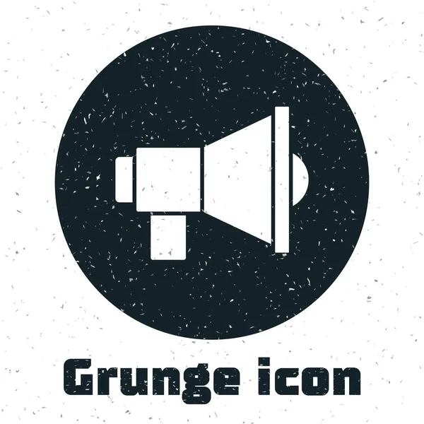 Grunge Megaphone Icoon Geïsoleerd Witte Achtergrond Speaker Teken Monochrome Vintage — Stockvector