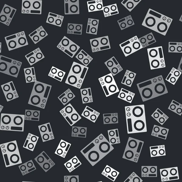 Grey Gas Stove Icon Isolated Seamless Pattern Black Background Cooktop — Stock Vector