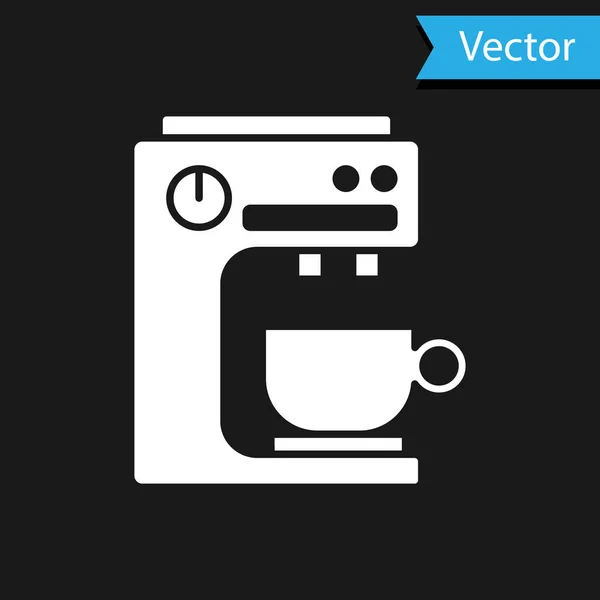 Weißes Kaffeemaschinen Symbol Isoliert Auf Schwarzem Hintergrund Vektor — Stockvektor