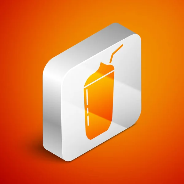 Isometric Milkshake Icon Isolated Orange Background Plastic Cup Lid Straw — Stock Vector