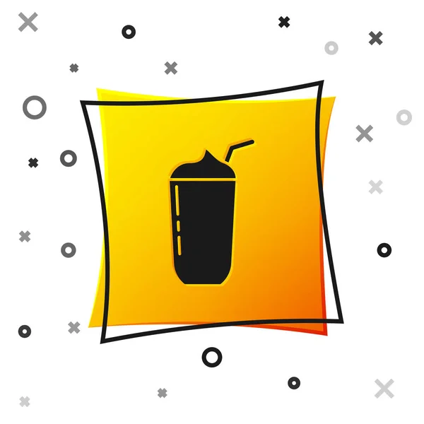 Black Milkshake Icon Isolated White Background Plastic Cup Lid Straw — Stock Vector