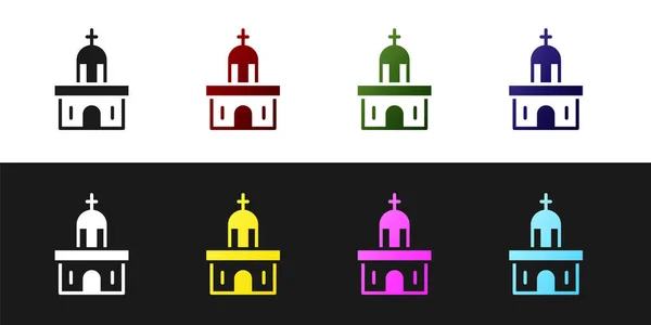 Set Church Building Icon Isolated Black White Background Christian Church — Stock Vector