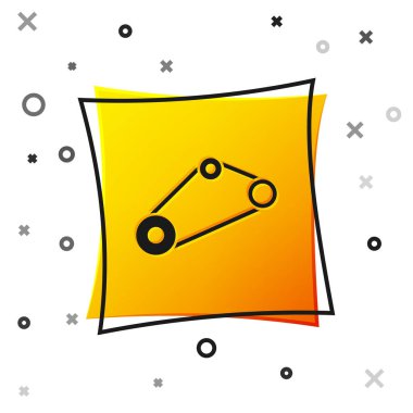 Beyaz arkaplanda siyah zaman kemer kiti simgesi izole edildi. Sarı kare düğme. Vektör