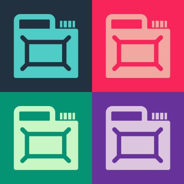 Motor makine yağı ikonu için pop sanat kutusu renk arkaplanında izole. Benzin bidonu. Yağ değiştirme ve onarım servisi. Motor yağı işareti. Vektör