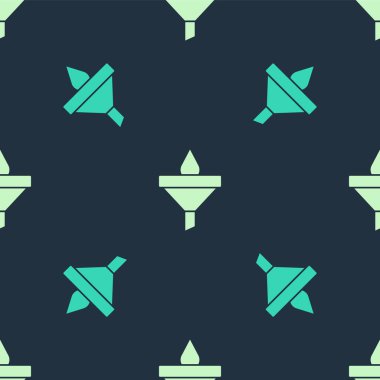 Yeşil ve bej huni veya filtre ve motor yağı damlası ikonu mavi arkaplanda izole edilmiş. Vektör