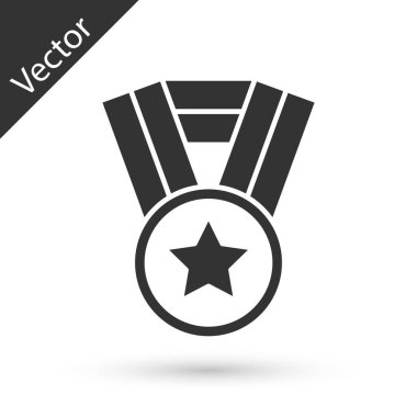 Beyaz arka planda gri madalya ikonu izole edildi. Kazanan başarı işareti. Ödül madalyası. Vektör