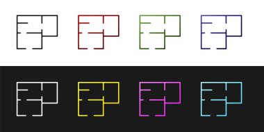 Ev planı simgesini siyah beyaz arkaplanda ayır. Vektör