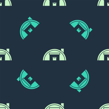 Yeşil ve bej rengi Depo ikonu mavi arka planda izole edilmiş pürüzsüz desen. Vektör