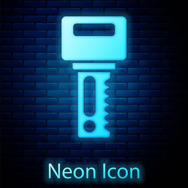 Llave Neón Brillante Coche Con Icono Remoto Aislado Fondo Pared — Vector de stock