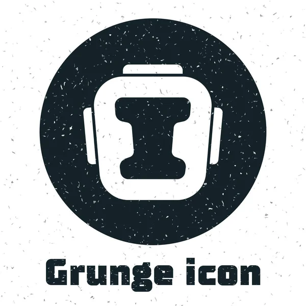 Grunge Boxing Helmet Icon Isolated White Background Monochrome Vintage Drawing — Stock Vector