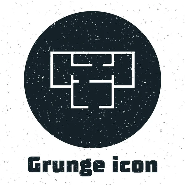 Grunge House Plan Ikone Isoliert Auf Weißem Hintergrund Monochrome Vintage — Stockvektor