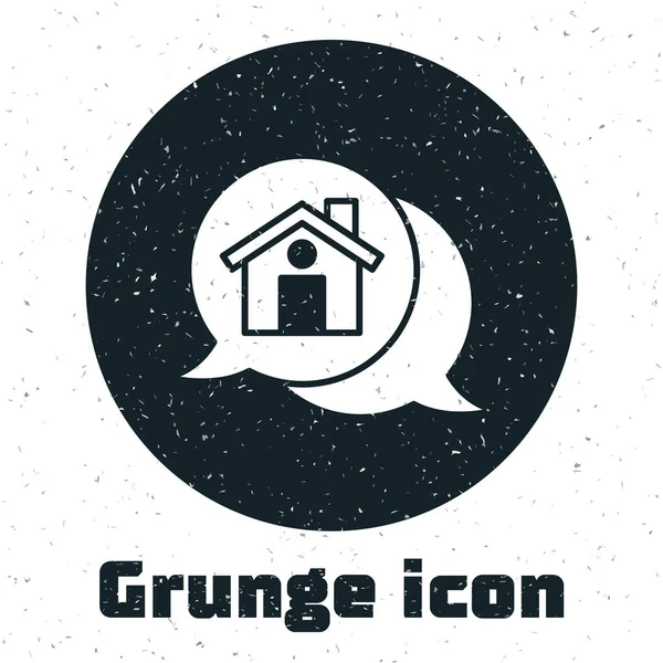 Grunge Immobilien Nachrichtenhaus Sprechblase Symbol Isoliert Auf Weißem Hintergrund Monochrome — Stockvektor