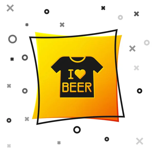 Camiseta Negra Aislada Sobre Fondo Blanco Botón Cuadrado Amarillo Vector — Vector de stock