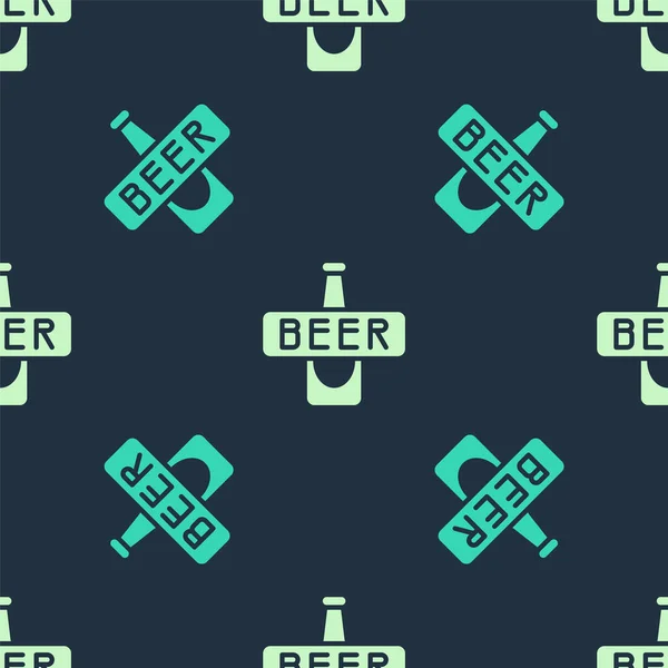 Zielony Beżowy Ikona Butelki Piwa Odizolowany Bezszwowy Wzór Niebieskim Tle — Wektor stockowy