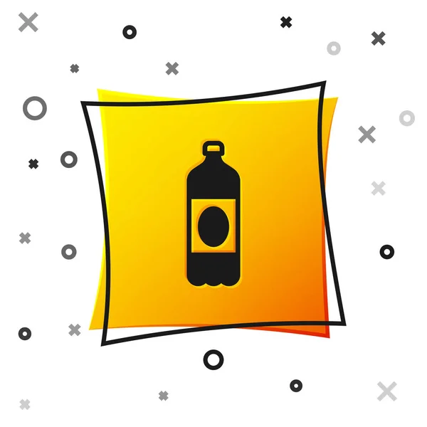 Black Plastic Beer Bottle Icon Isolated White Background Yellow Square — Stock Vector