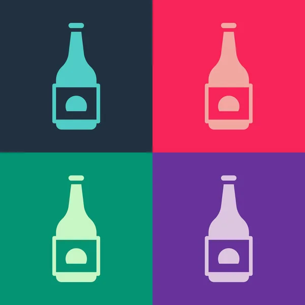 Pop Art Icône Bouteille Bière Isolée Sur Fond Couleur Vecteur — Image vectorielle