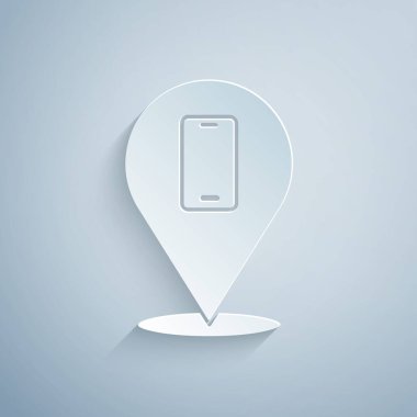 Kağıt kesiği Telefon servis simgesi gri arkaplanda izole edildi. Ayarlama, servis, ayar, bakım, onarım, onarım. Kağıt sanatı tarzı. Vektör