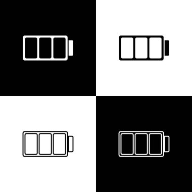 Batarya şarj seviyesindeki gösterge simgesini siyah ve beyaz arkaplanda izole et. Vektör