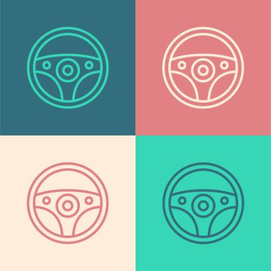 Pop sanat eseri direksiyon simgesi renk arkaplanında izole edildi. Araba tekeri ikonu. Vektör