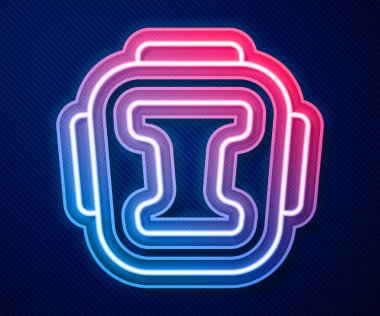 Parlayan neon hattı boks başlığı simgesi mavi arkaplanda izole edildi. Vektör