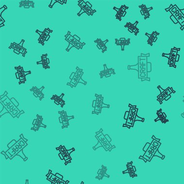 Siyah çizgi bira şişesi ikonu yeşil arka planda izole edilmiş pürüzsüz desen. Vektör