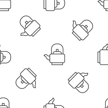 Gri çizgili Kettle, beyaz arka planda izole edilmiş ikon izlerine sahip. Çaydanlık ikonu. Vektör