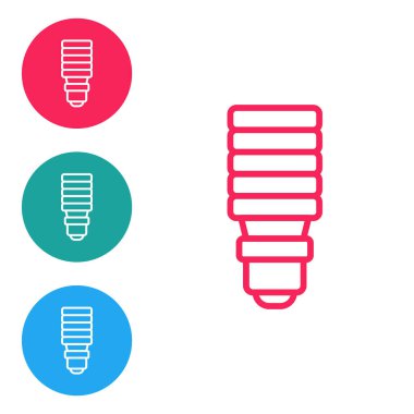 Kırmızı çizgi LED ampul simgesi beyaz arkaplanda izole edildi. Ekonomik LED ışıklı ampul. Enerji lambasını sakla. Simgeleri daire düğmelerine ayır. Vektör