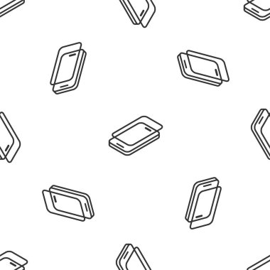 Akıllı telefon simgesi için gri çizgi cam ekran koruyucusu beyaz arka planda izole edilmiş kusursuz desen. Cam için koruyucu film. Cep telefonu için şeffaf yumuşak cam. Vektör