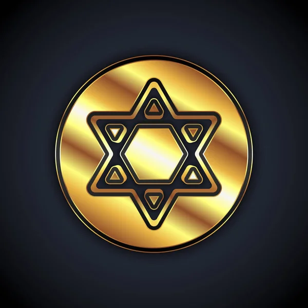 Gold Star David Icona Isolata Sfondo Nero Simbolo Della Religione — Vettoriale Stock