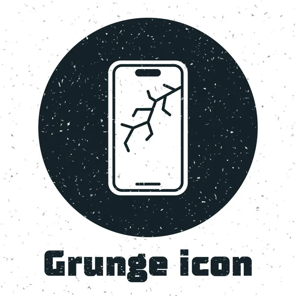 Grunge Smartphone Mit Kaputtem Bildschirm Symbol Auf Weißem Hintergrund Zertrümmertes — Stockvektor