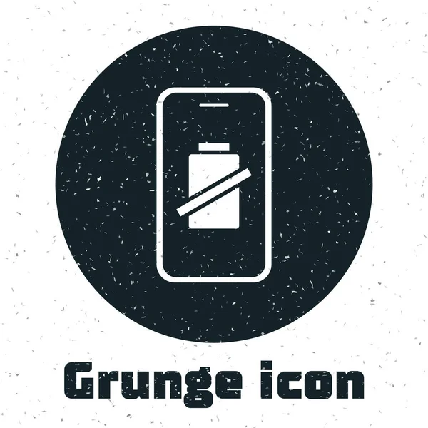 Grunge Smartphone Akkuladesymbol Isoliert Auf Weißem Hintergrund Telefon Mit Niedriger — Stockvektor