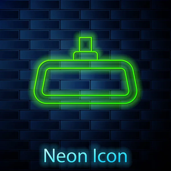 Leuchtende Neon Linie Autospiegelsymbol Isoliert Auf Backsteinwand Hintergrund Vektor — Stockvektor