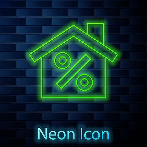 Gloeiende Neon Lijn Huis Met Percant Korting Tag Pictogram Geïsoleerd — Stockvector