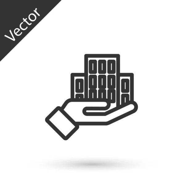 Иконка Небоскреба Серой Линии Изолирована Белом Фоне Панорамный Пейзаж Архитектуры — стоковый вектор