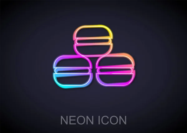 Línea Neón Brillante Macaron Cookie Icono Aislado Sobre Fondo Negro — Vector de stock