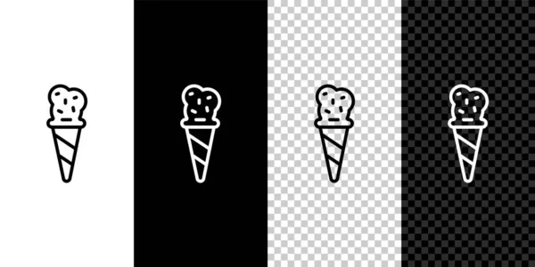 Set Line Ice Cream Waffle Cone Icon Isolated Black White — Stock Vector