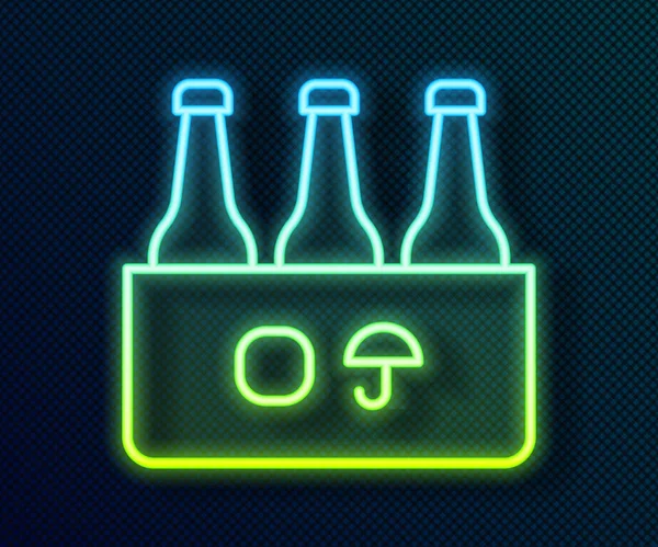 Glowing Neon Line Pack Beer Bottles Icon Isolated Black Background - Stok Vektor