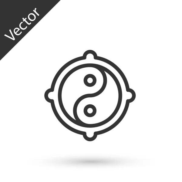 Línea Gris Yin Yang Símbolo Armonía Equilibrio Icono Aislado Sobre — Vector de stock