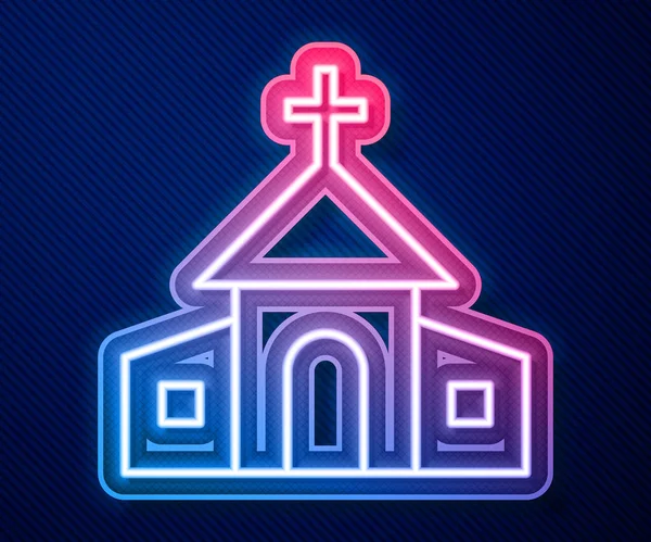 Leuchtende Leuchtschrift Kirche Gebäude Ikone Isoliert Auf Blauem Hintergrund Christliche — Stockvektor
