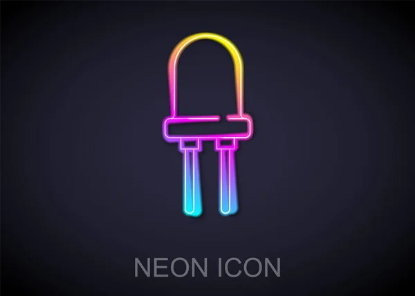Glödande Neon Line Ljusavgivande Diod Ikon Isolerad Svart Bakgrund Halvledardiod — Stock vektor